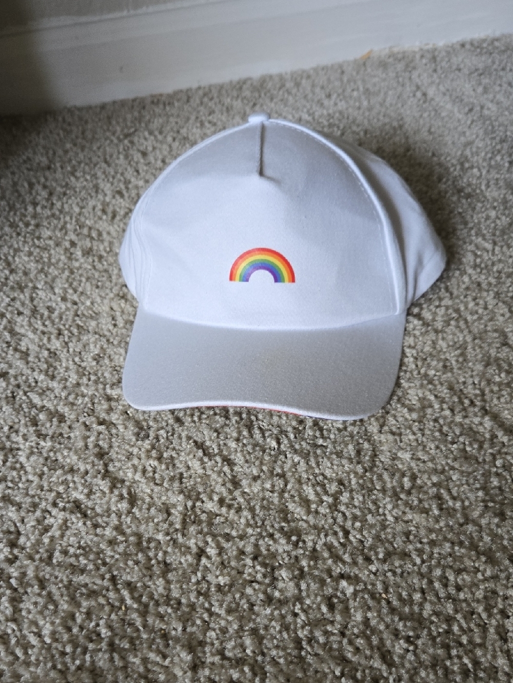 White Baseball Cap with Rainbow Details